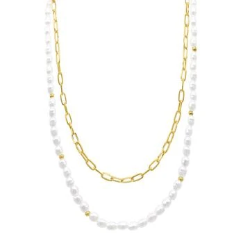 ADORNIA | Gold-Tone Imitation Pearl & Paperclip Two-Row Layered Necklace, 17" + 3" extender 独家减免邮费