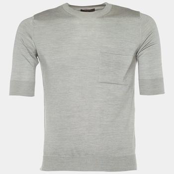 lv丝巾, [二手商品] Louis Vuitton | Louis Vuitton Grey Silk & Cotton Knit Logo Detail T-Shirt M商品图片 9.8折, 满1件减$100, 满减