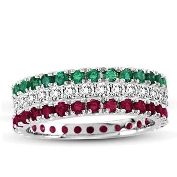Suzy Levian | Suzy Levian 14K White Gold Diamond Ruby Emerald 3-piece Eternity Band Ring Set,商家Premium Outlets,价格¥15698