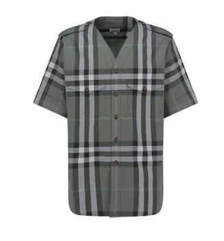 burberry短袖, Burberry | Burberry Check Pattern V-Neck Short Sleeved Shirt商品图片 4.8折起