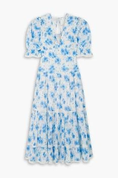 推荐Adelaide tiered floral-print Swiss-dot cotton midi dress商品