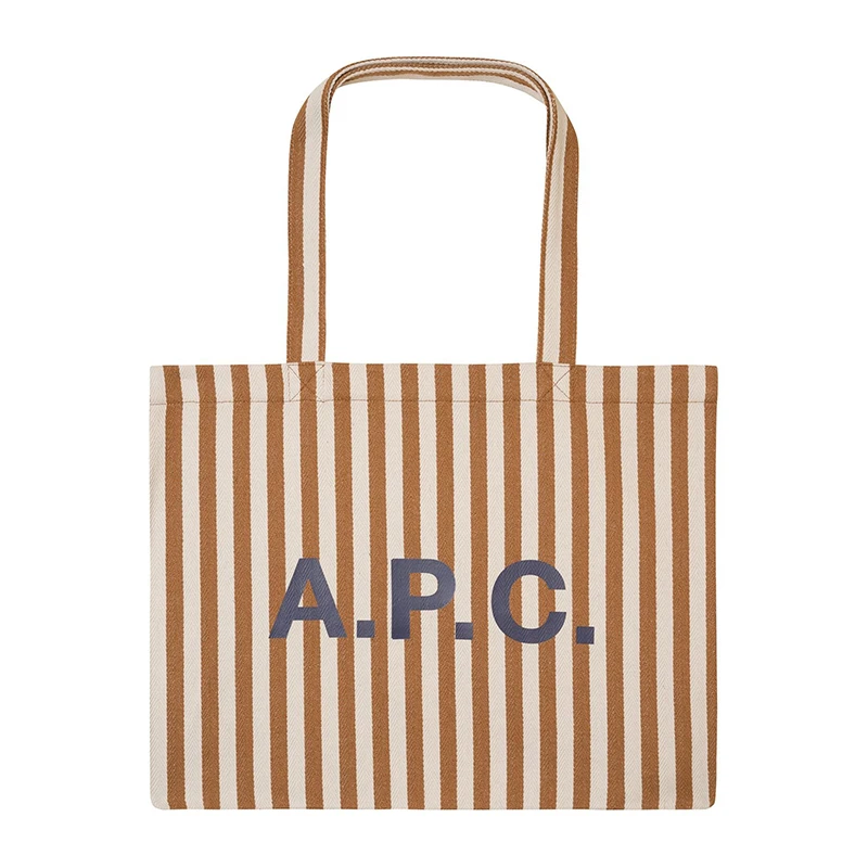 推荐A.P.C Diane系列男女通用焦糖色棉/聚酯纤维条纹手提包商品