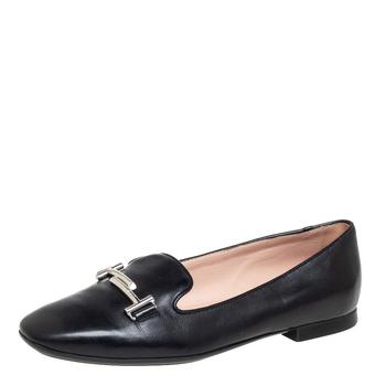 推荐Tod's Black Leather Smoking Slipper Loafers Size 37商品