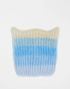 COLLUSION | COLLUSION Unisex knitted beanie with ears in ombre ecru and blue 