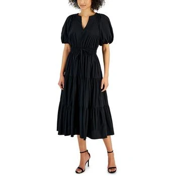 推荐Women's Poplin Tiered Puff-Sleeve Midi Dress商品