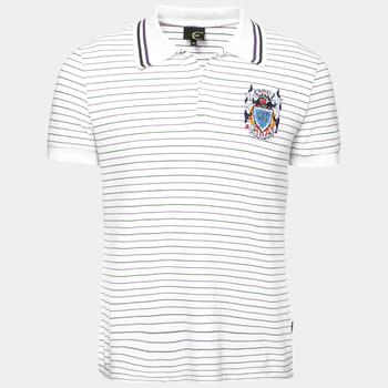 推荐Just Cavalli White Striped Cotton Embroidered Polo T-shirt XXL商品