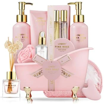 Lovery | Luxury Spa Kit, 18pc Pink Rose Relaxing Basket with Perfumes, Gua Sha and More,商家Premium Outlets,价格¥517