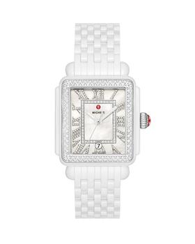 Michele | Deco Madison White Ceramic Diamond Watch, 33mm x 35mm商品图片,额外9.5折, 额外九五折
