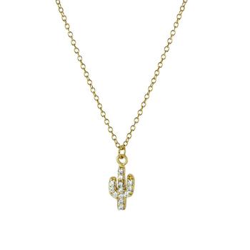 商品Cubic Zirconia (0.36 ct.t.w) Cactus Pendant Necklace in 18K Gold Plated over Sterling Silver图片