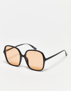 ASOS | ASOS DESIGN frame 70s sunglasses in black with orange lens商品图片,