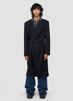 推荐Classic Twisted Lapel Coat in Black商品