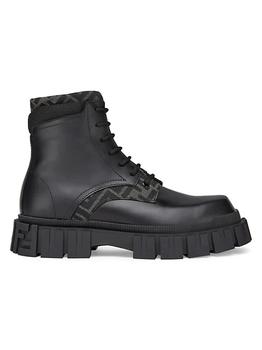 推荐Logo-Jacquard Leather Combat Boots商品