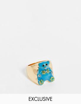 推荐Reclaimed Vintage inspired chunky ring with teddy bear in gold商品