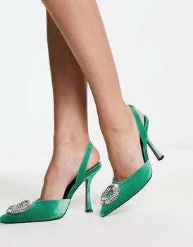 ASOS | ASOS DESIGN Patron embellished slingback high heeled shoes in green 4折, 独家减免邮费