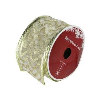 Northlight | Sparkling Green Chevron Print Wired Christmas Craft Ribbon 2.5" x 10 Yards,商家Macy's,价格¥113