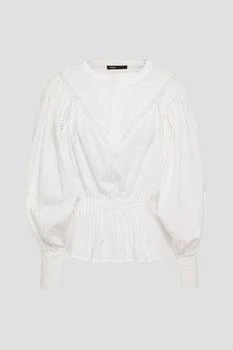 推荐Lace-trimmed shirred cotton blouse商品