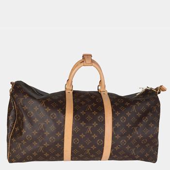 旅行lv, [二手商品] Louis Vuitton | Louis Vuitton Brown Monogram Canvas Keepall Bandouliere 55 Duffel Bag商品图片 8.5折