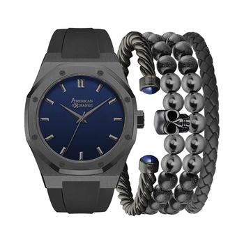 American Exchange | Men's Grey Silicone Strap Watch 42mm Gift Set商品图片,