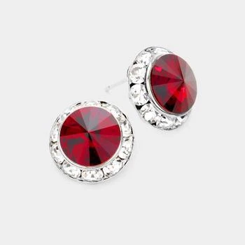 FASHNZFAB | Rivoli Cut Genuine Crystal Round Stud Earrings - Siam,商家Premium Outlets,价格¥163