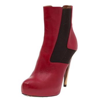 [二手商品] Fendi | Fendi Red/Brown Leather And Stretch Fabric Platform Ankle Boots Size 37.5商品图片,2.5折