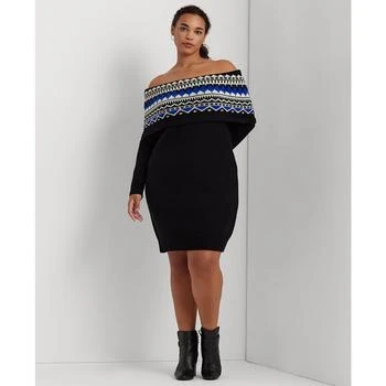 推荐Plus Size Off-The-Shoulder Fair Isle Sweater Dress商品