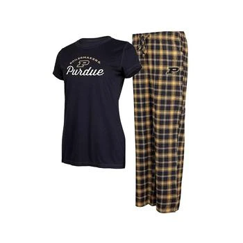 Concepts Sport | Women's Black, Gold Purdue Boilermakers Arctic T-shirt and Flannel Pants Sleep Set,商家Macy's,价格¥443