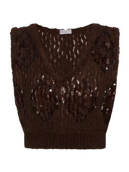 推荐Knit Embellished Cropped Sweater Vest商品