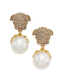 商品Versace | Medusa Goldtone, Glass Crystal, & Faux-Pearl Drop Earrings,商家Saks Fifth Avenue,价格¥3446图片