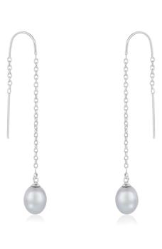 Splendid Pearls | Rhodium Plated 7-8mm Cultured Pearl Drop Threader Earrings商品图片,