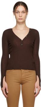 FRAME | Brown Rib Henley V-Neck Sweater商品图片,额外8.5折, 独家减免邮费, 额外八五折