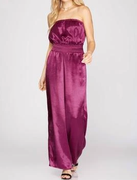 She + Sky | Satin Strapless Jumpsuit In Magenta,商家Premium Outlets,价格¥288