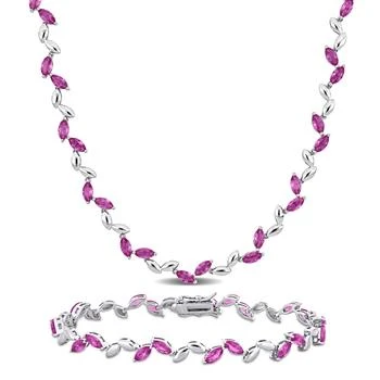 Mimi & Max | 29 7/8ct TGW Created Pink Sapphire Leaf Necklace and Bracelet Set Sterling Silver,商家Premium Outlets,价格¥1055