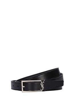 Yves Saint Laurent | 2cm Ysl Buckle Leather Belt商品图片,