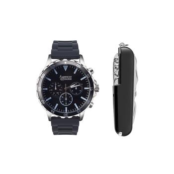 商品Men's Quartz Movement Black Silicone Analog Watch, 50mm and Multi-Purpose Tool with Zippered Travel Pouch图片
