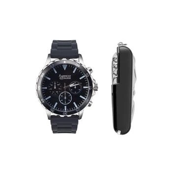 American Exchange | Men's Quartz Movement Black Silicone Analog Watch, 50mm and Multi-Purpose Tool with Zippered Travel Pouch,商家Macy's,价格¥225