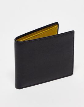asos包, ASOS | ASOS DESIGN leather wallet in black with olive internals商品图片 