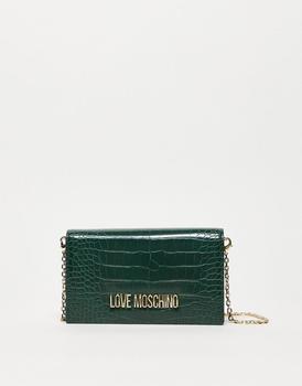 推荐Love Moschino faux croc cross body bag in green商品