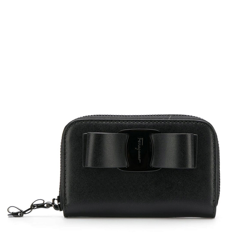 菲拉格慕包手提包, Salvatore Ferragamo | SALVATORE FERRAGAMO 女士黑色蝴蝶结皮革卡片包 22-D288-691273商品图片 独家减免邮费