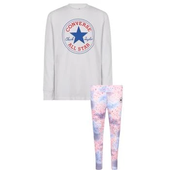 推荐Logo long sleeved t shirt and paint spots tie dye logo leggings set in white and pink商品