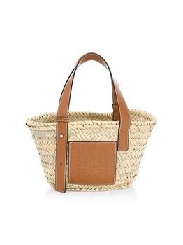 推荐Small Leather-Trimmed Woven Basket Bag商品