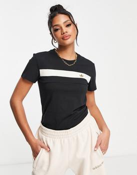 推荐adidas Originals 'ski chic' stripe t-shirt in black商品
