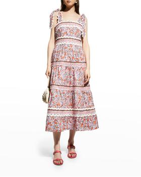 推荐Floki Floral Tiered Midi Dress with Tie Shoulders商品