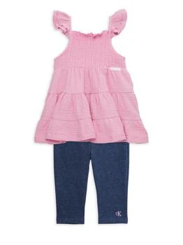 Calvin Klein | Little Girl's 2-Piece Smocked Top & Pants Set,商家Saks OFF 5TH,价格¥120