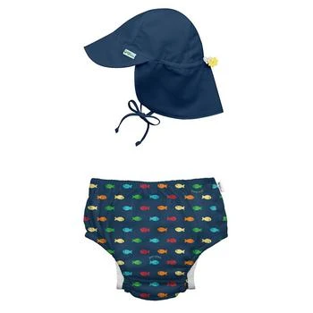Baby Boys or Baby Girls Snap Swim Diaper and Flap Hat UPF 50, 2 Piece Set