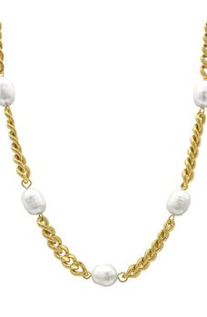 推荐14K Gold Plated 9.5–10mm Freshwater Pearl Station Curb Chain Necklace商品