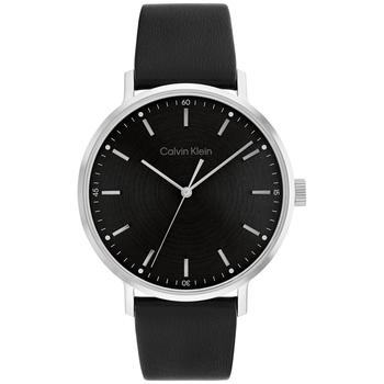 手表女ck精选, Calvin Klein | Black Leather Strap Watch 42mm商品图片 