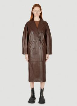 Max Mara | Ussuri Leather Trench Coat in Brown商品图片,满$500享9折, 满折