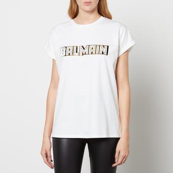 推荐Balmain Women's Metallic Embossed T-Shirt - White/Gold商品