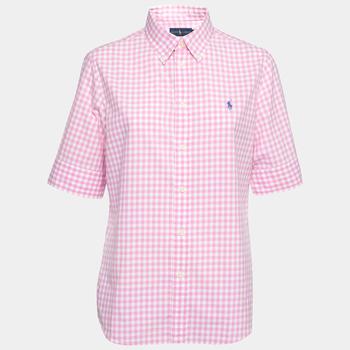 推荐Ralph Lauren Pink Gingham Check Cotton Button Front Short Sleeve Shirt L商品