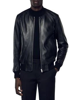 Sandro | New Monaco Leather Full Zip Bomber Jacket,商家Bloomingdale's,价格¥6286